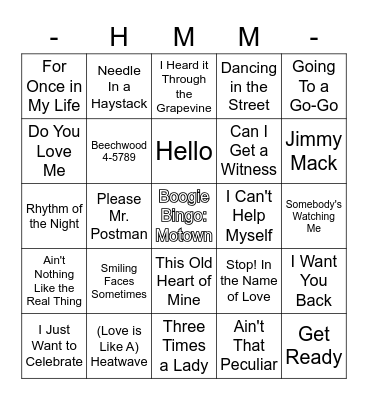 Boogie Bingo - Motown 60 Bingo Card