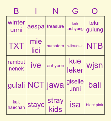 Bingo Pola ala kak dohyun Bingo Card