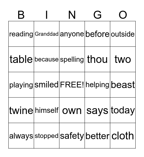 Story Tree Bingo Card