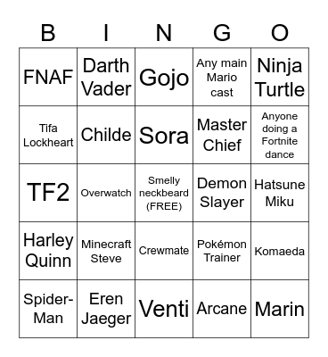 PAX Cosplay Bingo Card