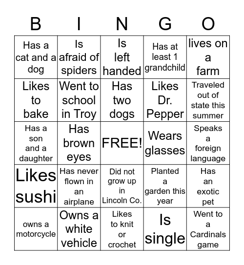Find Someone Who.... Bingo Card