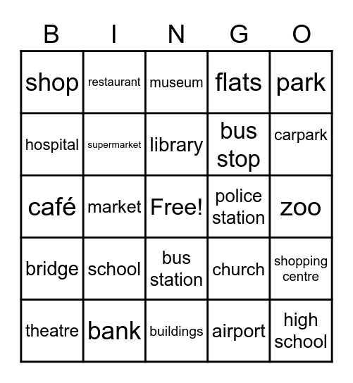 Places in town Bingo Card