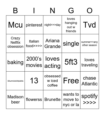 Dina’s Bingo Card