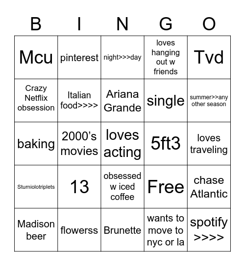 Dina’s Bingo Card