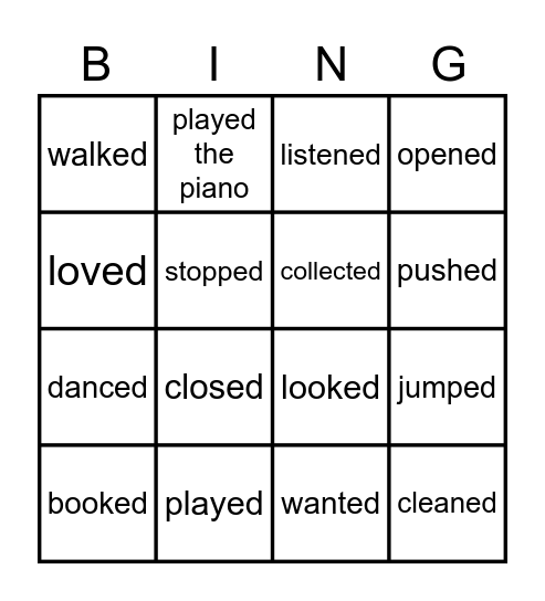 VERBS Bingo Card