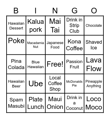 Hawaii Bingo Card