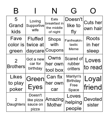 Marilyn's Birthday Bingo Card