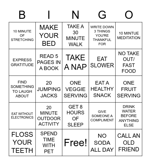 LAKELAND WELLNESS CHALLENGE BINGO Card