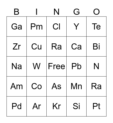 Element Bingo 1 Bingo Card