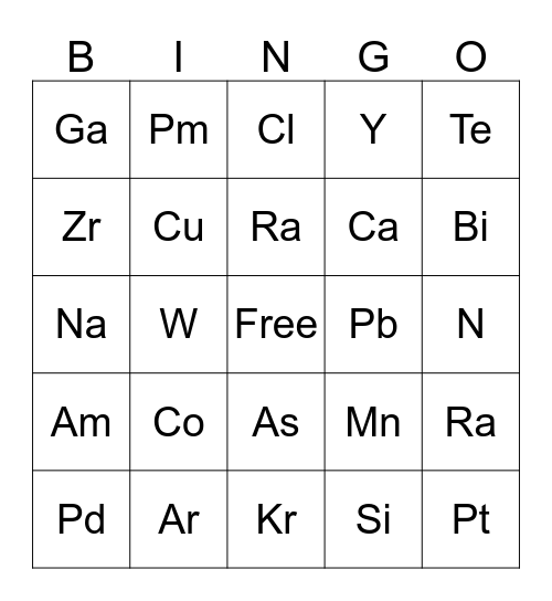 Element Bingo 1 Bingo Card