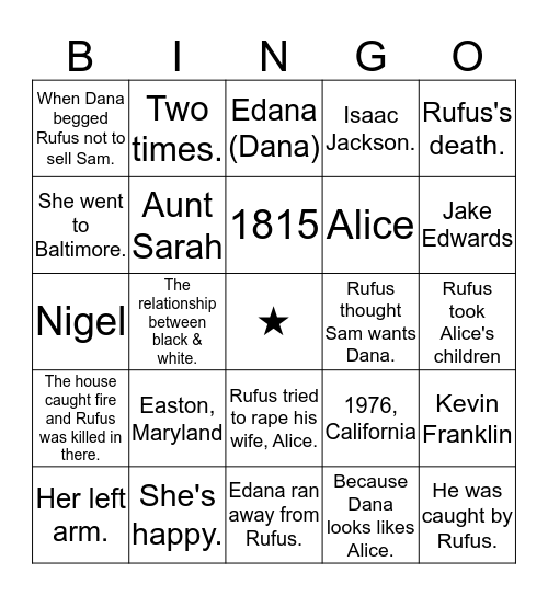 KINDRED Bingo Card