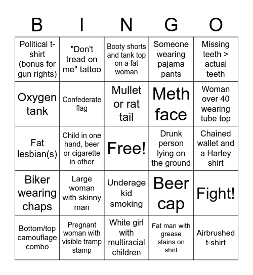 Redneck Bingo Card