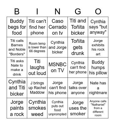 Bingocourt Trip Bingo Card