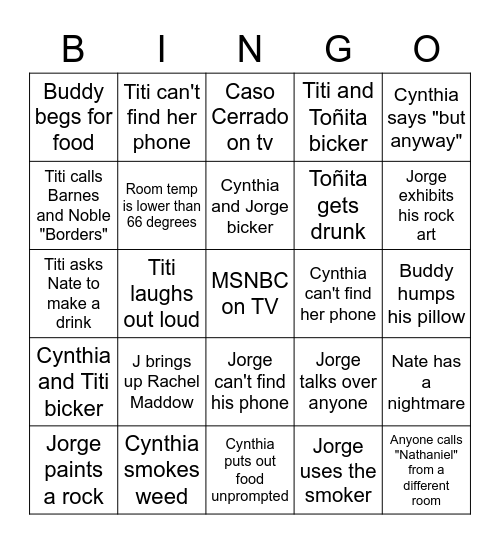 Bingocourt Trip Bingo Card