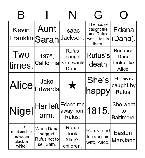 KINDRED Bingo Card