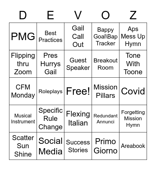 Devozonale Bingo Card