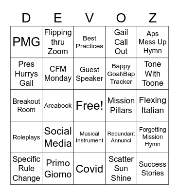 Devozonale Bingo Card