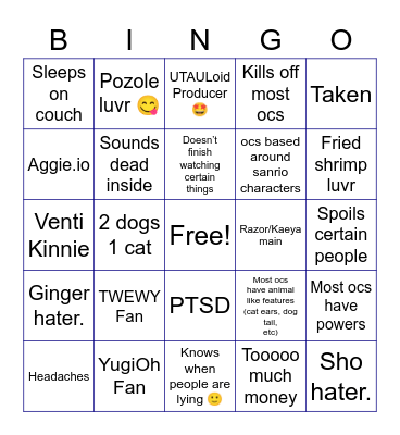 Asters Bingo Card