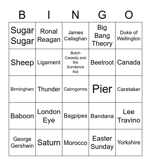 Shell's General Knowledge BINGO Card