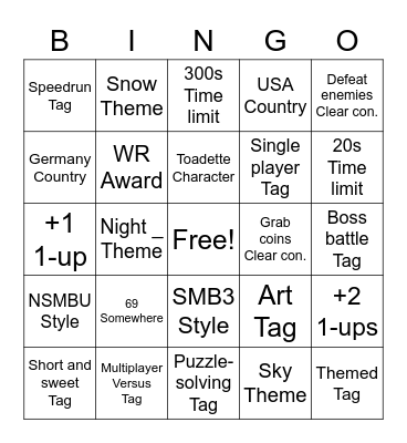 SMM2 Endless Expert Bingo Card
