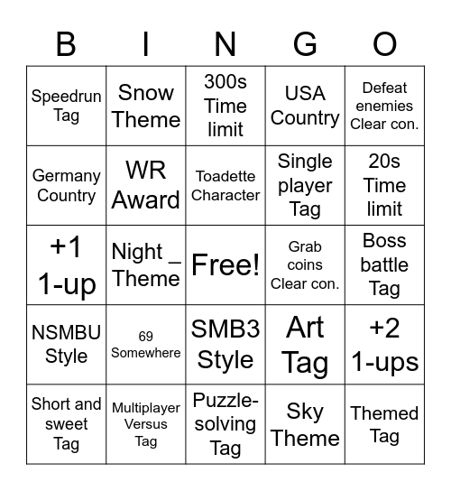 SMM2 Endless Expert Bingo Card