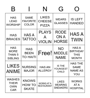 HUMAN BINGO Card