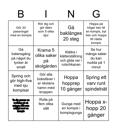 Utomhusbingo Card