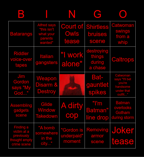 The Batman Bingo Card