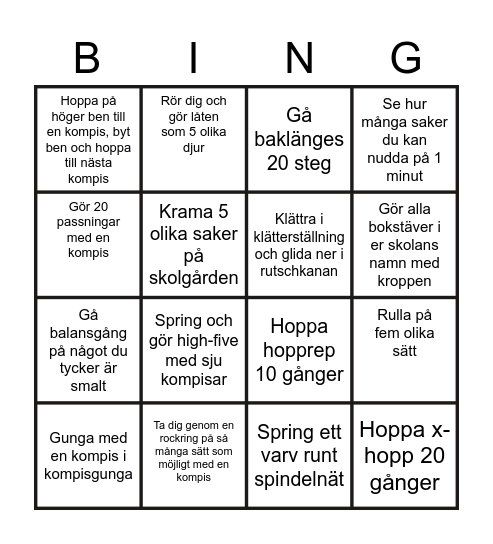 Utomhusbingo Card