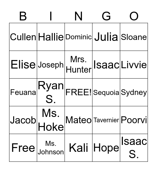 Name Bingo Card