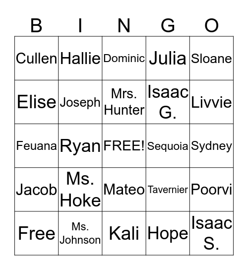 Name Bingo Card