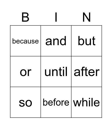 Conjunction bingo Card
