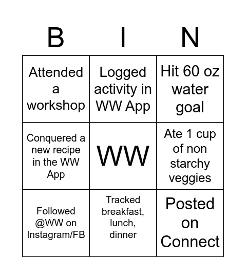 WW Bingo Card