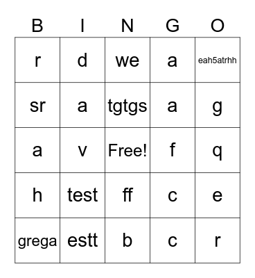 test bingo Card