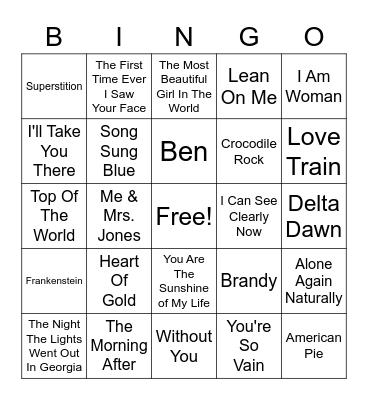 #1 SONGS 1972-1973 Bingo Card