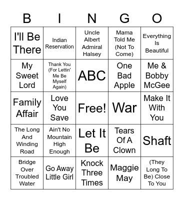 #1 SONGS 1970-1971 Bingo Card