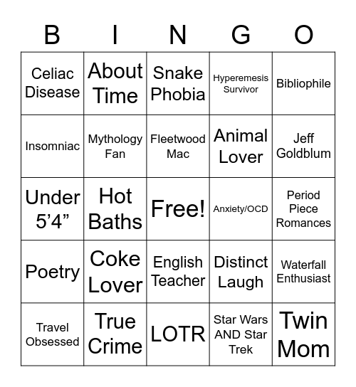 Celia Bingo Card