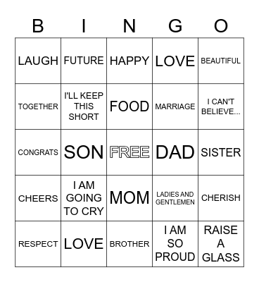WEDDING SPEECH BINGO Card