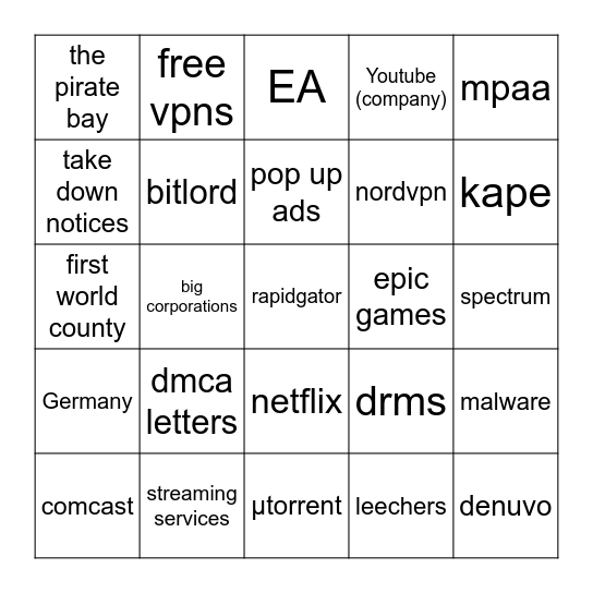 internet pirate hate bingo Card