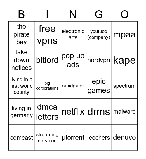 internet pirate hate bingo Card