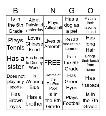 Human Bingo Card