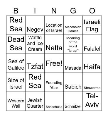 Israel Bingo! Bingo Card