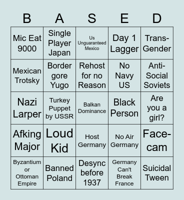 Hearts of Iron 4 Lobby Bingo Card