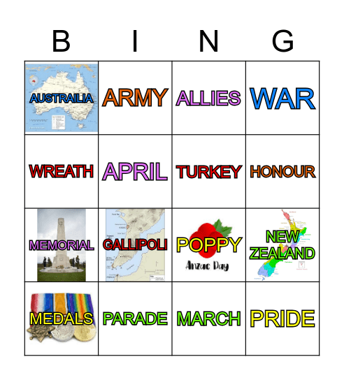 ANZAC DAY BINGO Card