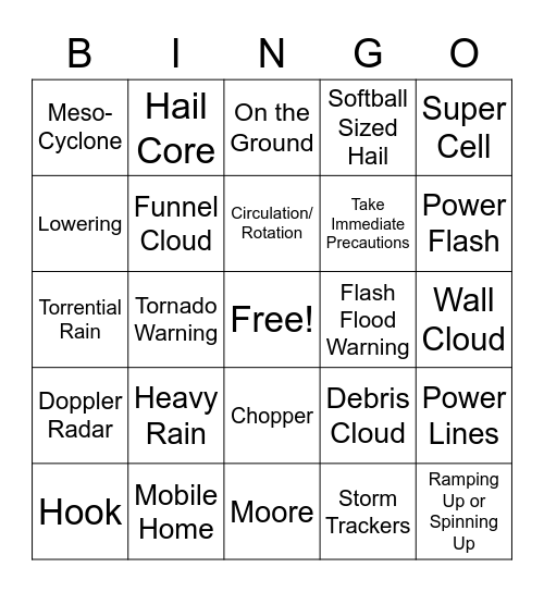 Tornado Warning  Bingo Card