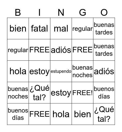 Saludos - Spanish Greetings Bingo Card