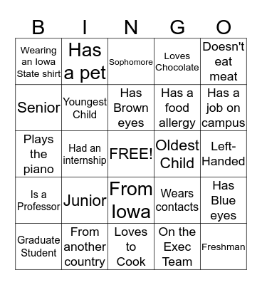 Food Science Club 2015 Bingo Card