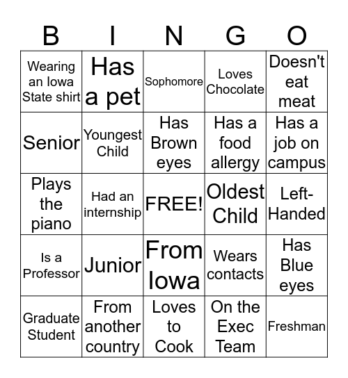 Food Science Club 2015 Bingo Card