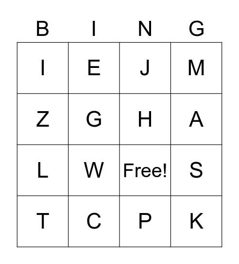 ABC ZOO BINGO Card