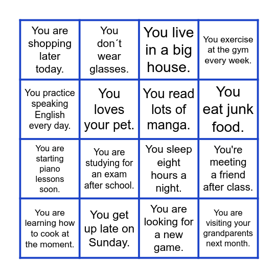 Present Simple vs Present Continuous Bingo Card